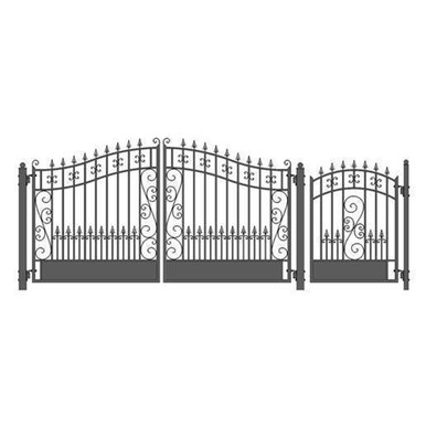 Steel Dual Swing Driveway Gate - VENICE Style - 12 ft with Pedestrian Gate - 5 ft