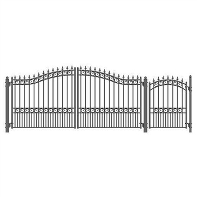 Steel Dual Swing Driveway Gate - LONDON Style - 14 ft with Pedestrian Gate - 5 ft