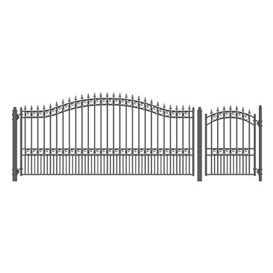 Steel Single Swing Driveway Gate - LONDON Style - 14 ft with Pedestrian Gate - 5 ft