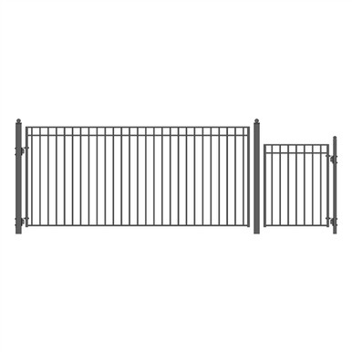 Steel Single Swing Driveway Gate - MADRID Style - 14 ft with Pedestrian Gate - 5 ft