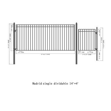 Steel Single Swing Driveway Gate - MADRID Style - 14 ft with Pedestrian Gate - 5 ft