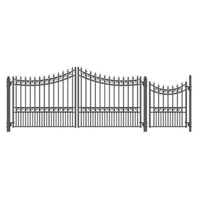 Steel Dual Swing Driveway Gate - MANHATTAN Style - 14 ft with Pedestrian Gate - 5 ft
