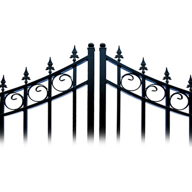 Steel Dual Swing Driveway Gate - MANHATTAN Style - 14 ft with Pedestrian Gate - 5 ft