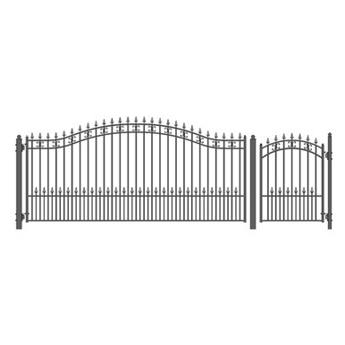 Steel Single Swing Driveway Gate - ST.LOUIS Style - 14 ft with Pedestrian Gate - 5 ft