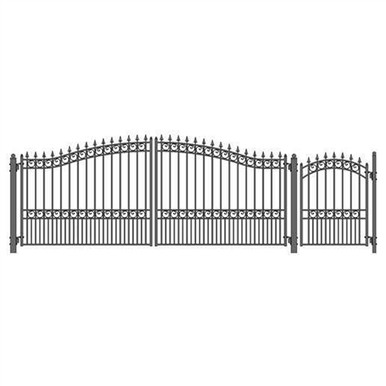 Steel Dual Swing Driveway Gate - LONDON Style - 16 ft with Pedestrian Gate - 5 ft