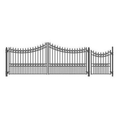 Steel Dual Swing Driveway Gate - MANHATTAN Style - 16 ft with Pedestrian Gate - 5 ft