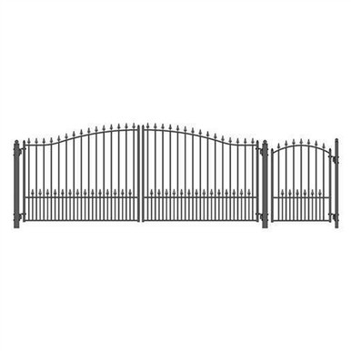 Steel Dual Swing Driveway Gate - MUNICH Style - 16 ft with Pedestrian Gate - 5 ft