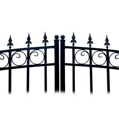 Steel Dual Swing Driveway Gate - PRAGUE Style - 16 ft with Pedestrian Gate - 5 ft