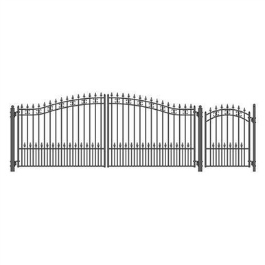 Steel Dual Swing Driveway Gate - ST. LOUIS Style - 16 ft with Pedestrian Gate - 5 ft