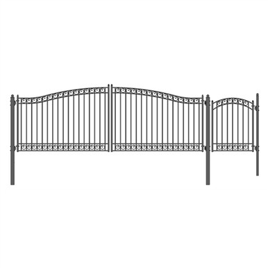 Steel Dual Swing Driveway Gate - DUBLIN Style - 18 ft with Pedestrian Gate - 5 ft