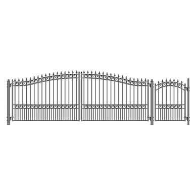 Steel Dual Swing Driveway Gate - LONDON Style - 18 ft with Pedestrian Gate - 5 ft