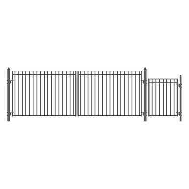 Steel Dual Swing Driveway Gate - MADRID Style - 18 ft with Pedestrian Gate - 5 ft