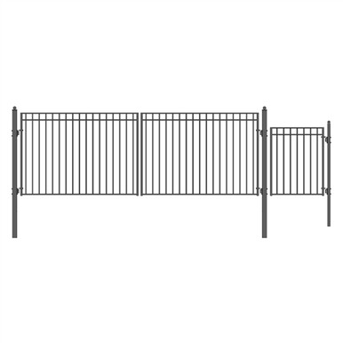 Steel Dual Swing Driveway Gate - MADRID Style - 18 ft with Pedestrian Gate - 5 ft