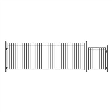 Steel Single Swing Driveway Gate - MADRID Style - 18 ft with Pedestrian Gate - 5 ft