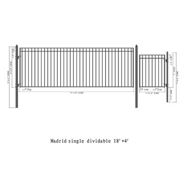 Steel Single Swing Driveway Gate - MADRID Style - 18 ft with Pedestrian Gate - 5 ft