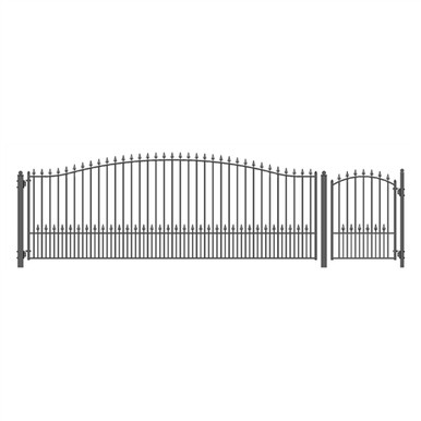 Steel Single Swing Driveway Gate - MUNICH Style - 18 ft with Pedestrian Gate - 5 ft