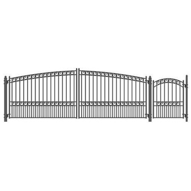 Steel Dual Swing Driveway Gate - PARIS Style - 18 ft with Pedestrian Gate - 5 ft