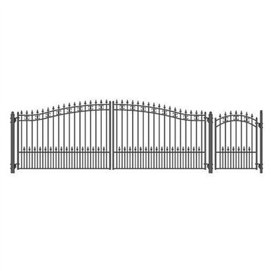 Steel Dual Swing Driveway Gate - ST. LOUIS Style - 18 ft with Pedestrian Gate - 5 ft