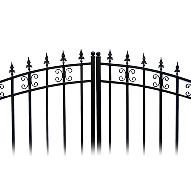 Steel Dual Swing Driveway Gate - ST. LOUIS Style - 18 ft with Pedestrian Gate - 5 ft
