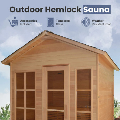 Canadian Hemlock Outdoor and Indoor Wet Dry Sauna - 6 kW UL Certified Heater - 6 Person