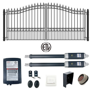 Automated Steel Dual Swing Driveway Gate and Gate Opener Complete Kit – LONDON Style – 12 x 6 Feet - ETL Listed