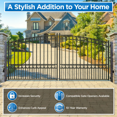 Automated Steel Dual Swing Driveway Gate and Gate Opener Complete Kit – PARIS Style – 12 x 6 Feet - ETL Listed