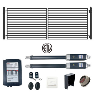 Automated Steel Dual Swing Driveway Gate and Gate Opener Complete Kit – MILAN Style – 14 x 6 Feet - ETL Listed