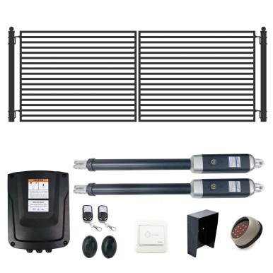 Automated Steel Dual Swing Driveway Gate and Gate Opener Complete Kit – MILAN Style – 16 x 6 Feet