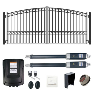 Automated Steel Dual Swing Driveway Gate and Gate Opener Complete Kit – PARIS Style – 16 x 6 Feet