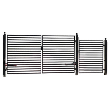 Steel Dual Swing Driveway Gate - MILAN Style - 12 ft with Pedestrian Gate - 5 ft