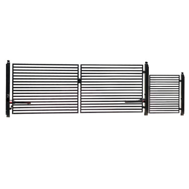 Steel Dual Swing Driveway Gate - MILAN Style - 18 ft with Pedestrian Gate - 5 ft