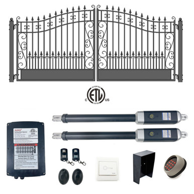 Automated Steel Dual Swing Driveway Gate and Gate Opener Complete Kit – ETL Listed - Venice Style – 14 x 6 Feet