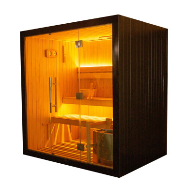 Canadian Hemlock Traditional Indoor Sauna – 4.5 kW UL Certified Electric Harvia Heater – Black Finish - 4 Person
