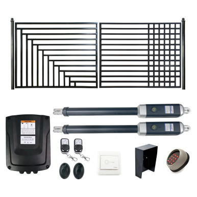 Automated Steel Dual Swing Driveway Gate and Gate Opener Complete Kit – Kyiv Style – 18 x 6 Feet