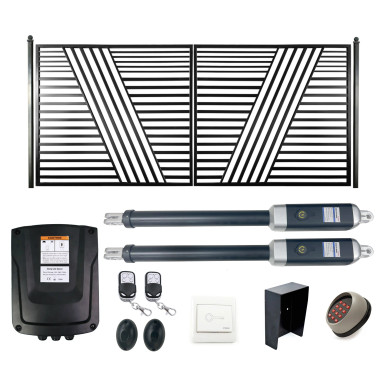 Automated Steel Dual Swing Driveway Gate and Gate Opener Complete Kit – Sofia Style – 16 x 6 Feet