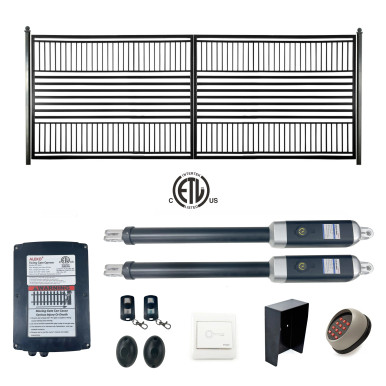 Automated Steel Dual Swing Driveway Gate and Gate Opener Complete Kit – ETL Listed - Barcelona Style – 14 x 6 Feet