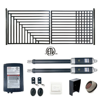 Automated Steel Dual Swing Driveway Gate and Gate Opener Complete Kit – ETL Listed - Kyiv Style – 14 x 6 Feet