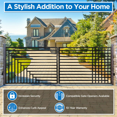 Automated Steel Dual Swing Driveway Gate and Gate Opener Complete Kit – ETL Listed - Kyiv Style – 14 x 6 Feet