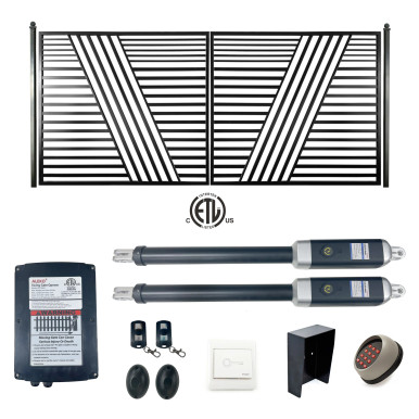 Automated Steel Dual Swing Driveway Gate and Gate Opener Complete Kit – ETL Listed - Sofia Style – 14 x 6 Feet