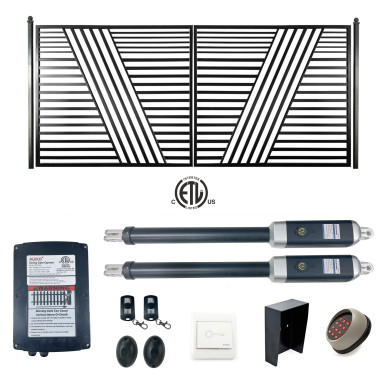 Automated Steel Dual Swing Driveway Gate and Gate Opener Complete Kit – ETL Listed - Sofia Style – 12 x 6 Feet