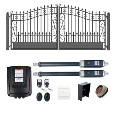 Automated Steel Dual Swing Driveway Gate and Gate Opener Complete Kit – Venice Style – 16 x 6 Feet