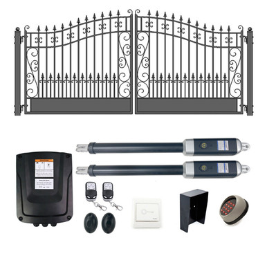 Automated Steel Dual Swing Driveway Gate and Gate Opener Complete Kit – Venice Style – 18 x 6 Feet