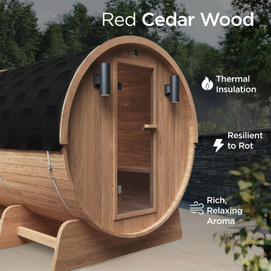 Liatris Red Cedar Barrel Sauna with Panoramic Window - 6-8 Person