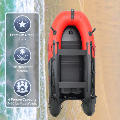 Inflatable Fishing Boat – Aluminum Floor – Red and Black – 12’5”