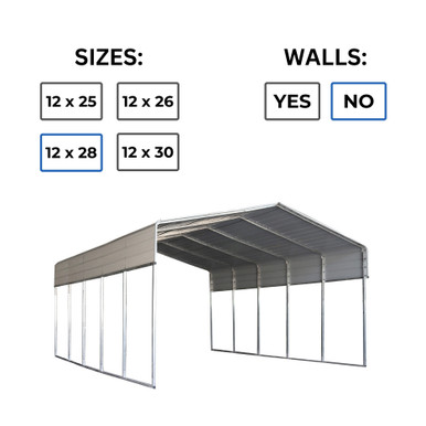 Metal Carport with Corrugated Roof - Gray