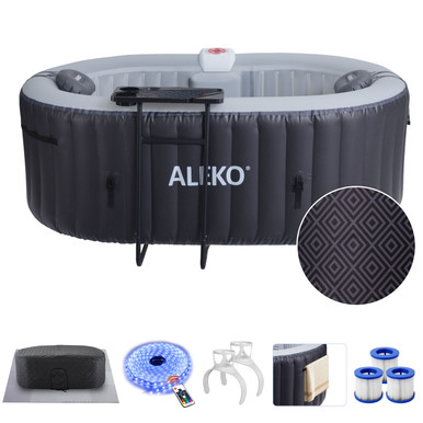 * NEW * Diamond Inflatable Jetted Hot Tub with Energy Efficient Cover – Black – 2 Person