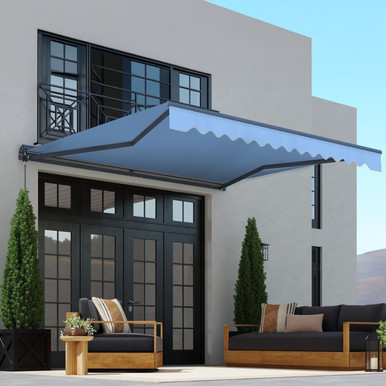 Moroccan Semi-Cassette Motorized Patio Awning - Sky Blue