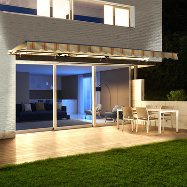 Moroccan Semi-Cassette Motorized Patio Awning - Multi-Stripe Yellow
