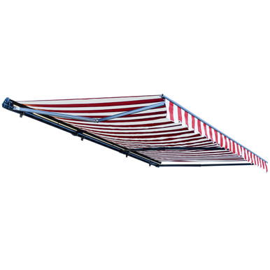 Moroccan Semi-Cassette Motorized Patio Awning - Red and White Striped