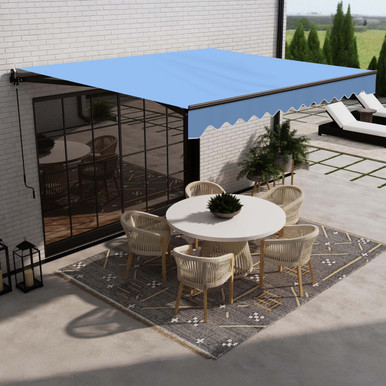Caribbean Motorized Patio Awning - Black Frame - Sky Blue